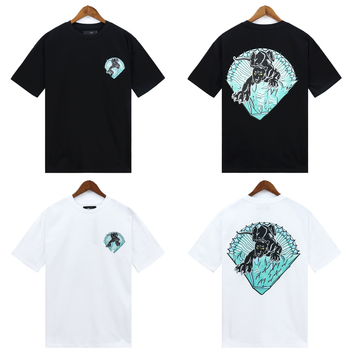 Трансграничный европейский и американский прилив 24 года весна и лето новый AMIRI леопардовый узор буквенно-логотипный принт повседневная футболка с короткими рукавами