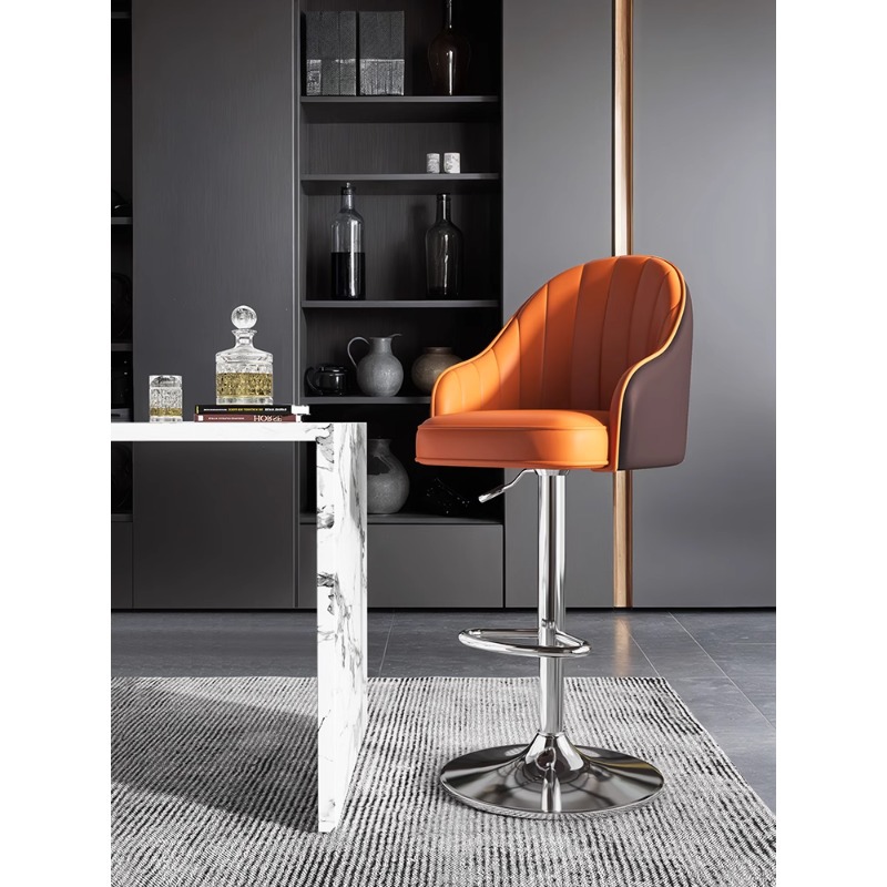 Taburete de bar alto para uso doméstico, diseño moderno y minimalista, adecuado para sentarse por largos períodos, silla con respaldo metálico, altura ajustable, silla de bar giratoria, taburete de bar. image 2