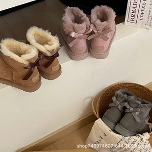 Henan Sangpo Snow Boots Shoes Women's Classic Bailey Basic Sheepskin One-piece Single Ribbon Bow Cotton Shoes