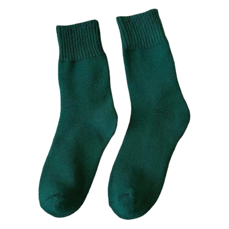 Terry socks fleece-lined thickened socks women's Terry mid-calf socks men's warm towel socks autumn and winter warm cotton socks solid color
