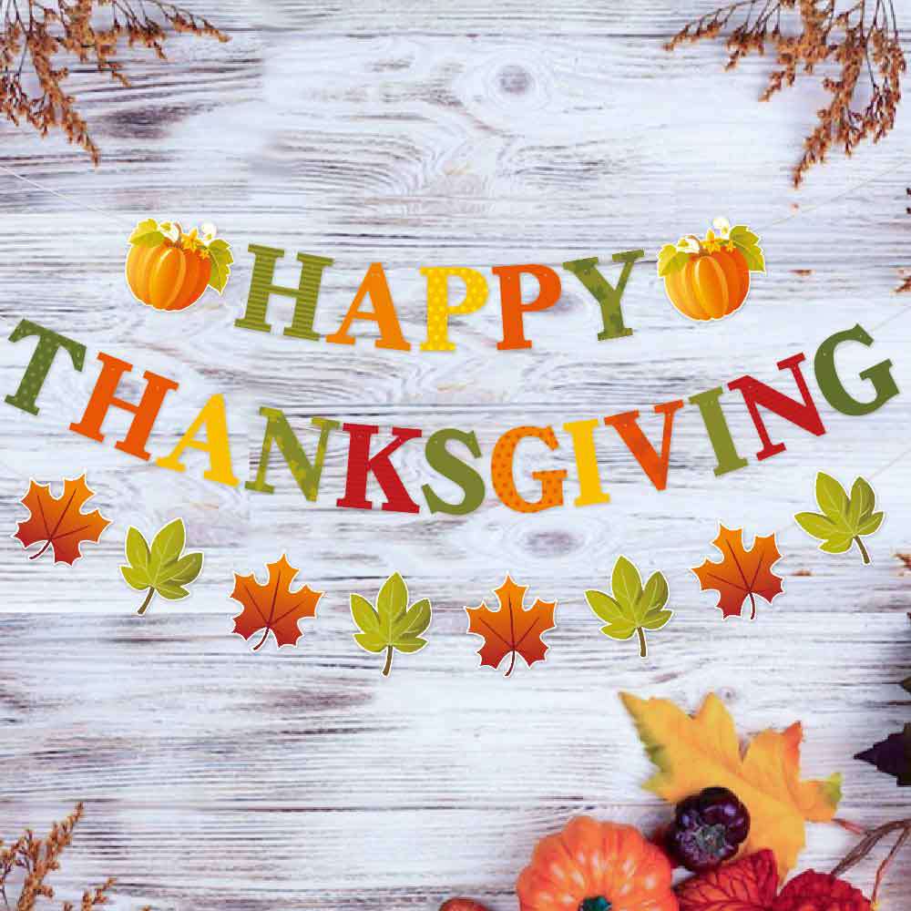 Decoración de fiesta de Acción de Gracias europea y americana tira de banderas de otoño hojas de arce feliz acción de Gracias tira de banderas tira de flores