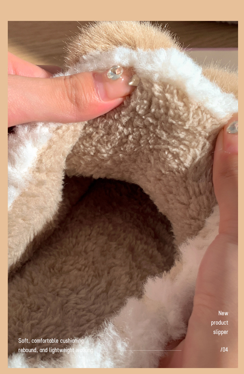 Autumn and winter cotton slippers female winter plush lovely home indoor non-slip warm floor simple cotton shoes_voghion.com