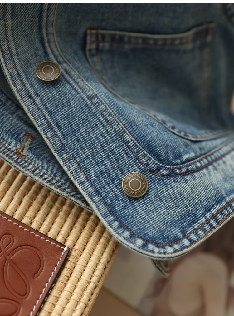 Áo vest denim nữ ngắn tay rộng rãi phong cách thời trang xuân hè — Xanh denim chi tiết 21