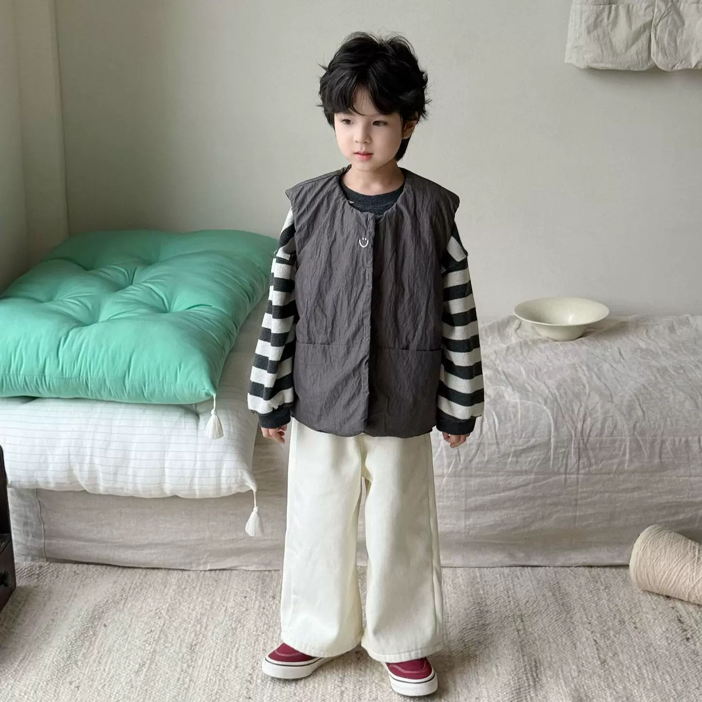 秋冬男女儿童加厚棉衣马甲中小童韩系休闲宽松纯色百搭无袖外套