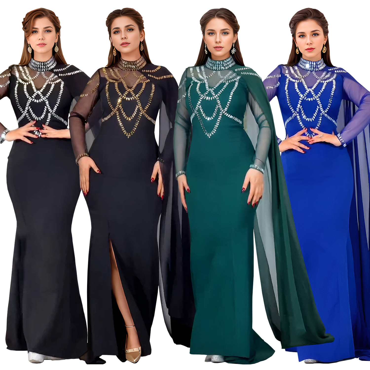 C7260 Cross-border AliExpress Amazon Ropa de mujer de moda europea y americana Elegante vestido de chal de brazo delgado de diamantes calientes image 6