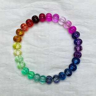 Cultivate Colored Gemstone Crystal Bracelet Pumpkin Bead Unisex Single Circle Bracelet Carving Jewelry Gift for Lovers