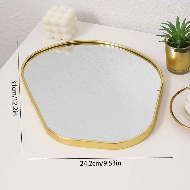 Paleta de vidrio de hierro dorado adecuada para sala de estar mesa de té comedor梳妆台 accesorios almacenamiento de cosméticos puede ser un espejo