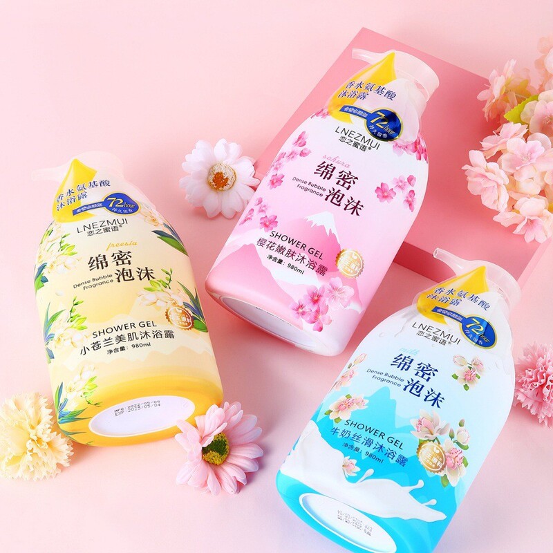 卸売980ml大ボトルシャワージェル、香水タイプ、香り長持ち、桜の香りのシャワージェル、特大ボトル|undefined