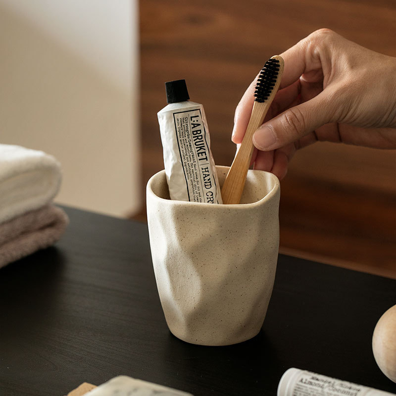 高価値インわびさび風粗陶器マウスウォッシュカップホテルB&B家庭用マウスウォッシュカップ歯ブラシカップ|undefined