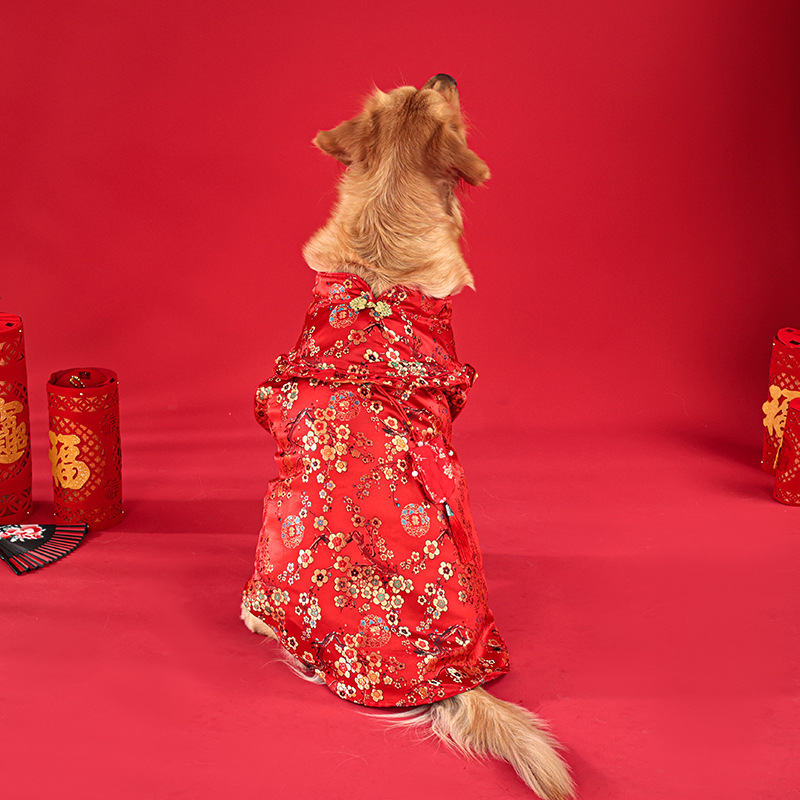 Mascota ropa de Año Nuevo año festivo suerte bolsa Tang traje cheongsam mediano y pequeño perro de peluche, ventas directas de la fábrica