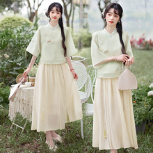 新中式女装国风款连衣裙夏季汉元素古风汉服改良旗袍裙子两件套装