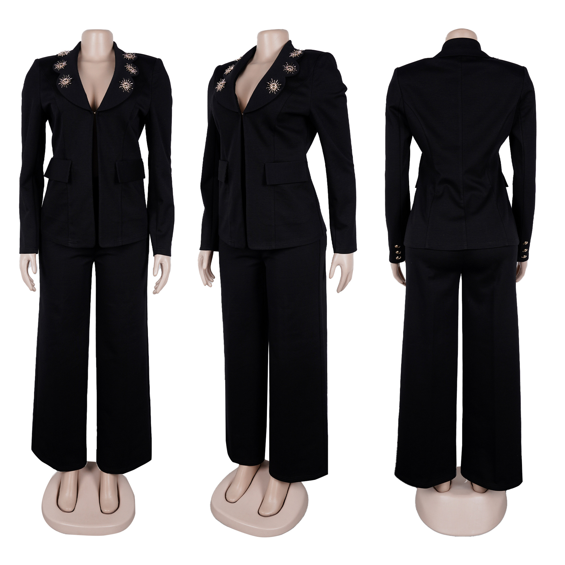 Completo elegante donna con blazer a revers a contrasto e pantaloni_voghion.com