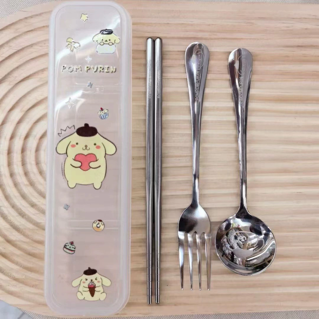 Портативный набор столовых приборов (Sanrio) Cinnamoroll 3 предмета — ложка, вилка, футляр, лёгкий дорожный набор