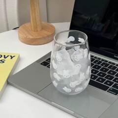 红色蝴蝶结猫咪大肚杯高颜值卡通可爱玻璃杯办公室家用咖啡果汁杯