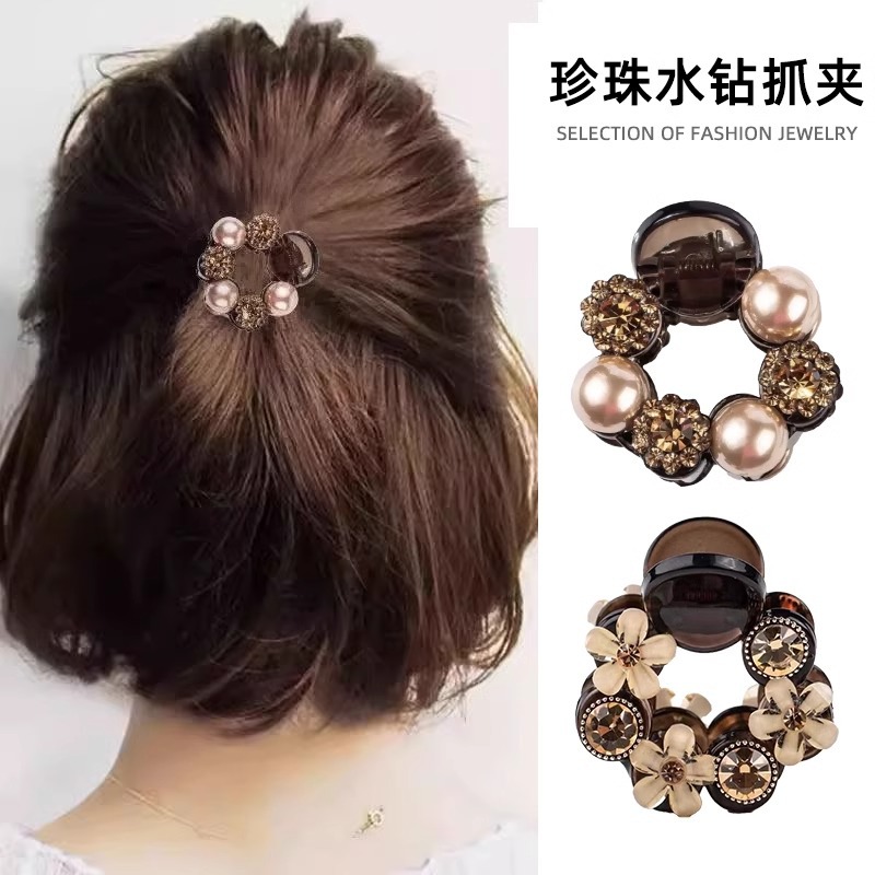 Temperamento diamante de perla clip para mujeres 2025 nuevo clip de tiburón pequeño clip de cabello detrás de la cabeza medio clip de cabello tocado