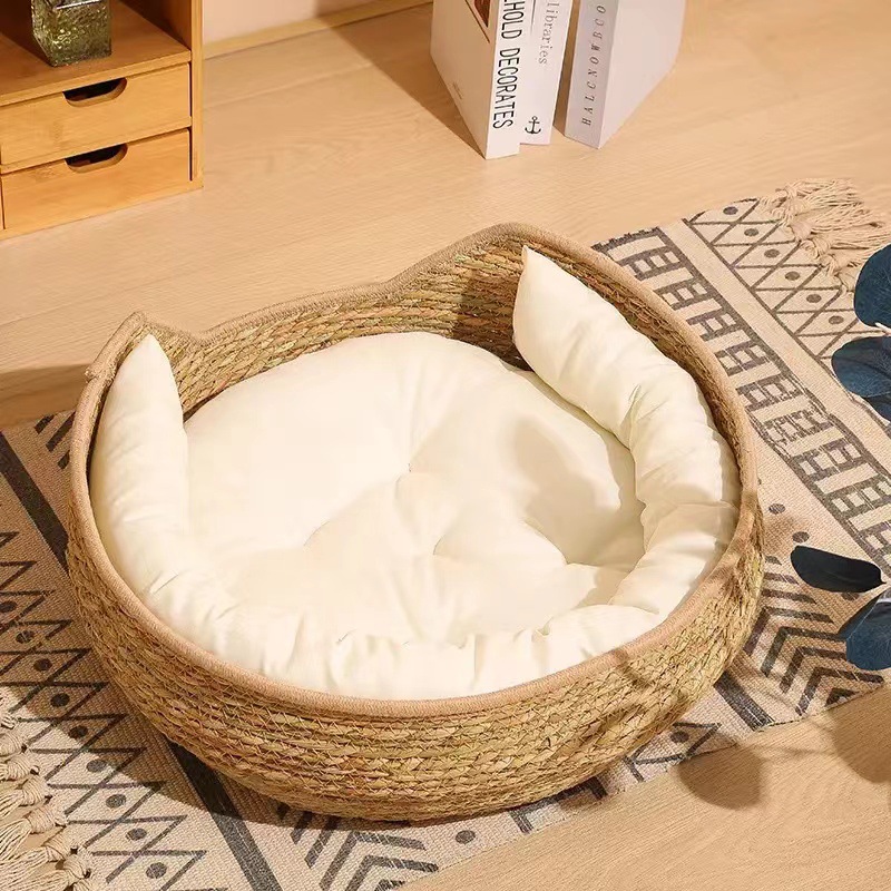 고양이 얼굴 카치 둥지 흰색 쿠션 베개