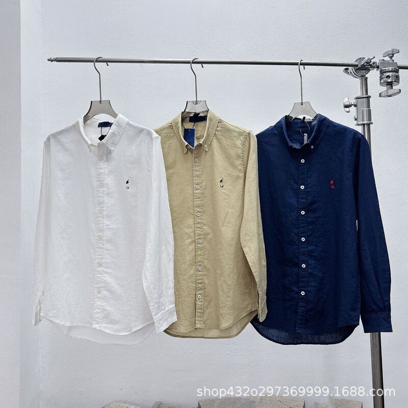 Rl Unisex Spring and Summer Linen Embroidered Shirt for Women, Versatile Sun-Protective Jacket, Pony Long-Sleeve Shirt with 3D Embroidery