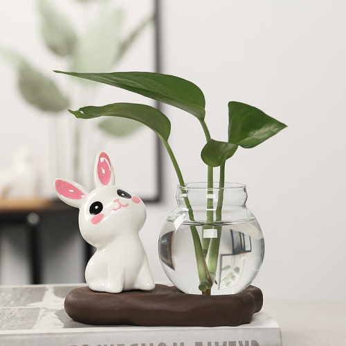 Home furnishings hydroponic vase ceramic rabbit office desk decoration supplies new rabbit pothos flower arrangement container