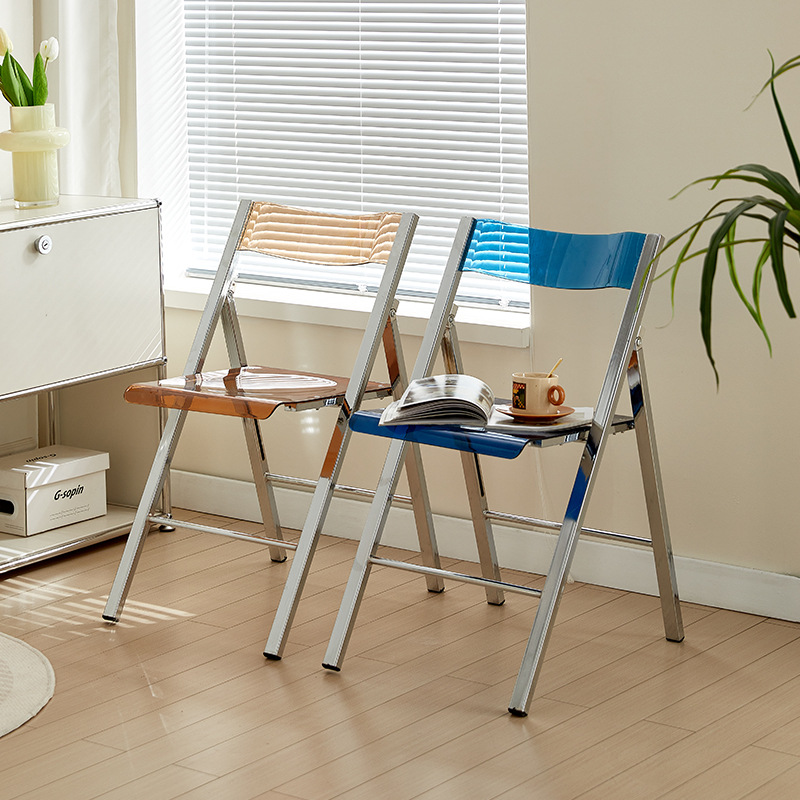 北欧透明椅子轻奢餐椅家用高级网红餐桌中古设计师简约塑料折叠椅