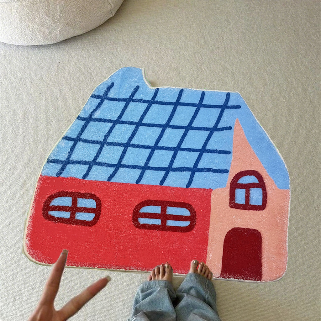 可爱小房子地毯卧室床边毯客厅毛毯毛绒地垫儿童房仿羊羔短绒垫子