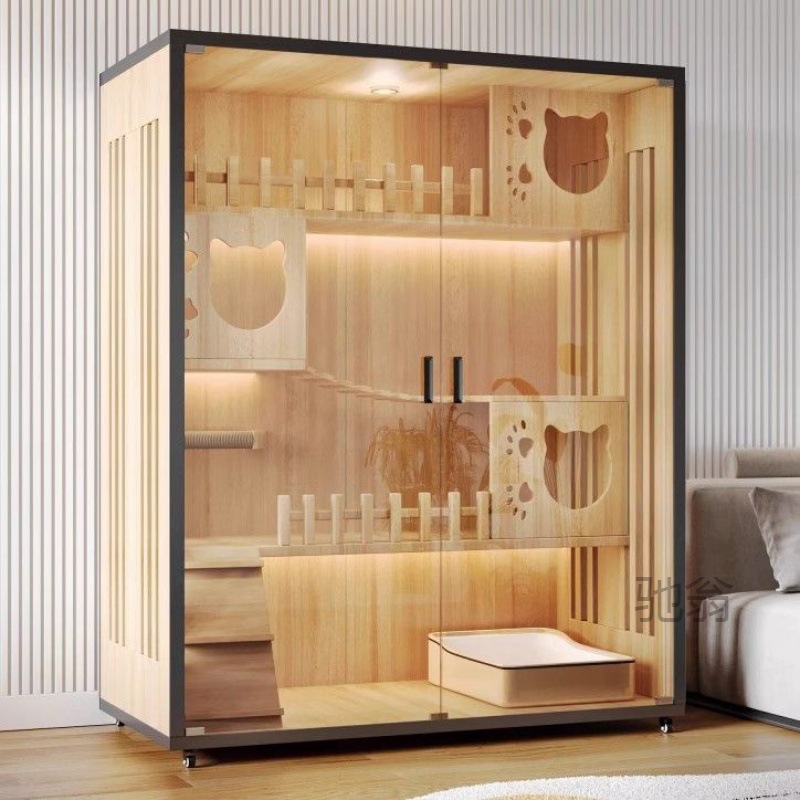 麓f實木貓別墅家用豪華貓屋室內全景貓櫃貓窩爬架一體貓咪房子貓