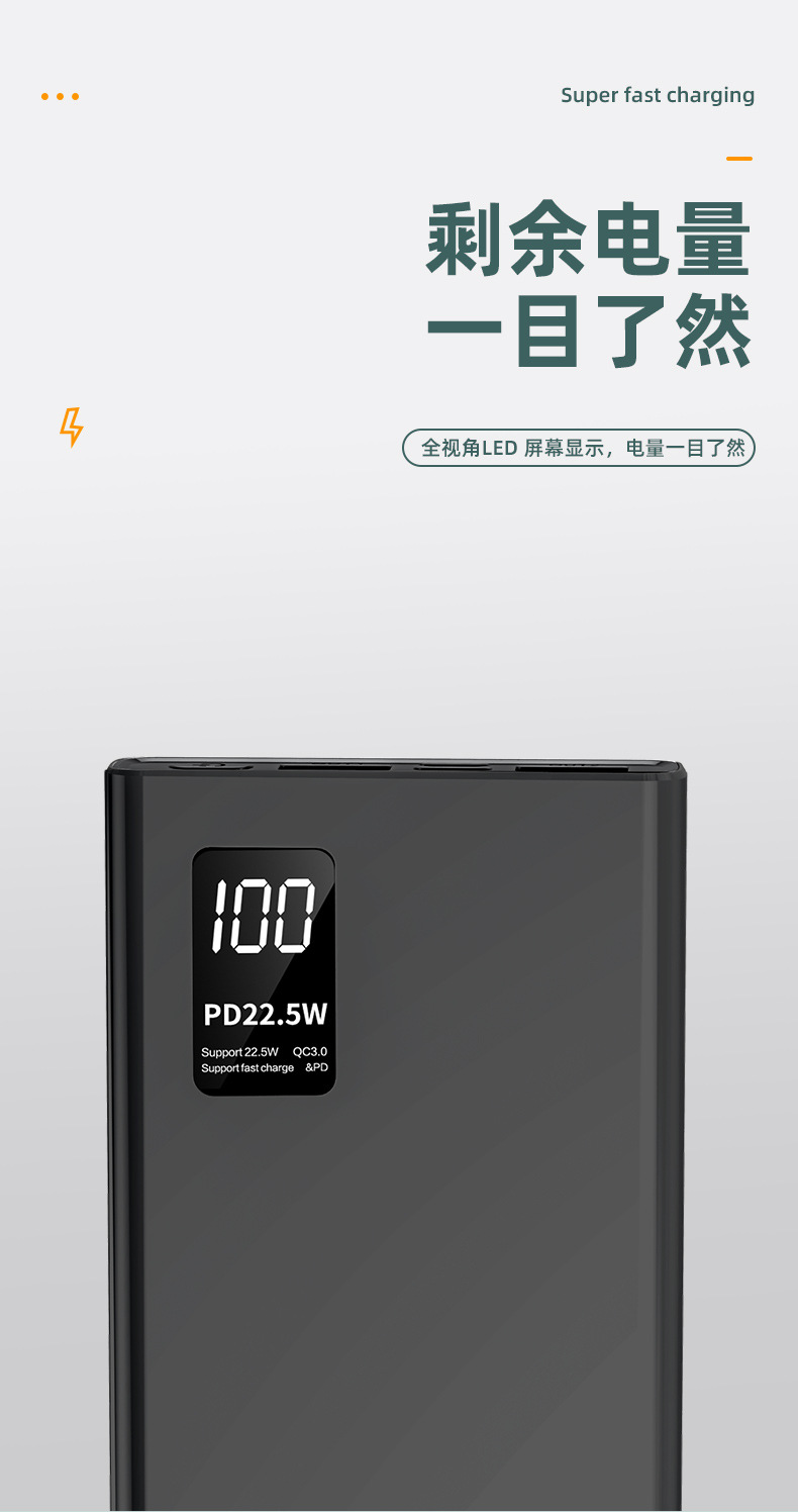3C Certified Super Fast Charging 20000mAh Power Bank Large Capacity Bidirectional Fast Charging Digital Display Mobile Power Supply
