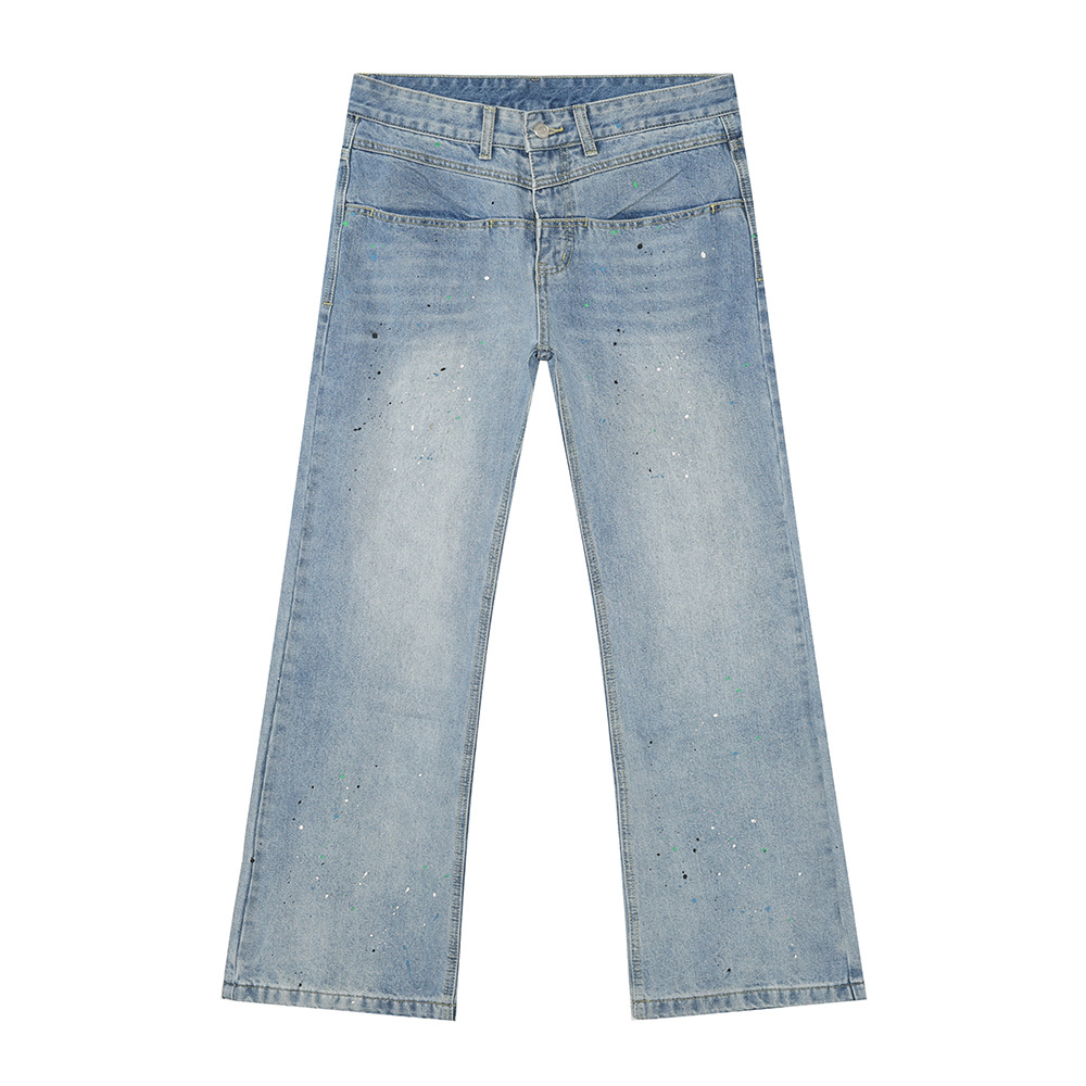 MTLCLOTHES Hombres| Cuatro temporadas nuevos productos personales coreanos tinta pulverizante blanco micro lavado jeans retro