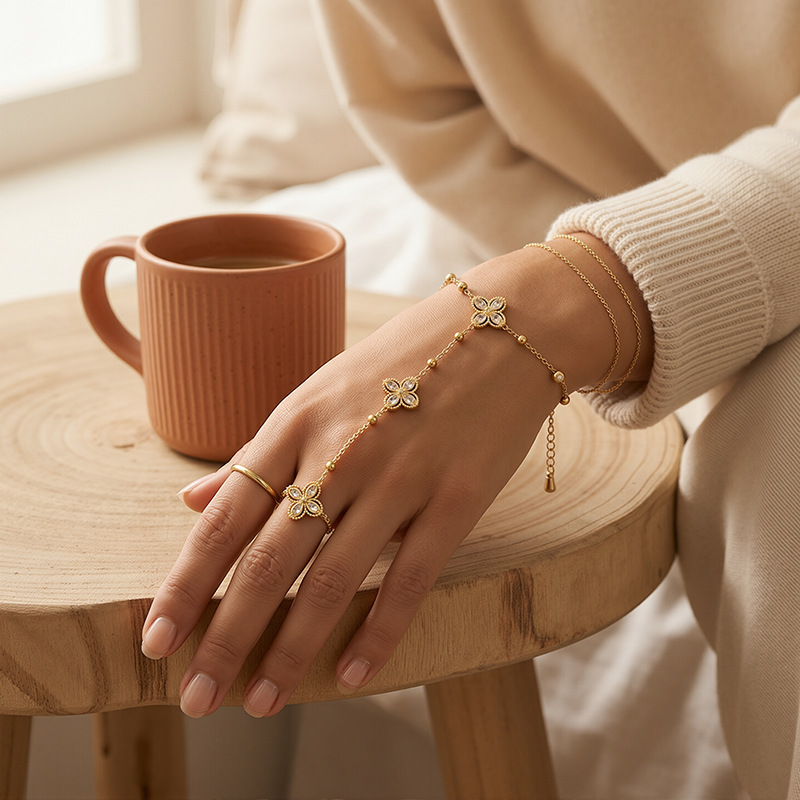 Tina Europa y los Estados Unidos transfronterizos 18 quilates de diamantes de oro pulsera de dedo ligera de lujo de alto nivel sensación de explosión de Amazon joyas de mano al por mayor mujeres