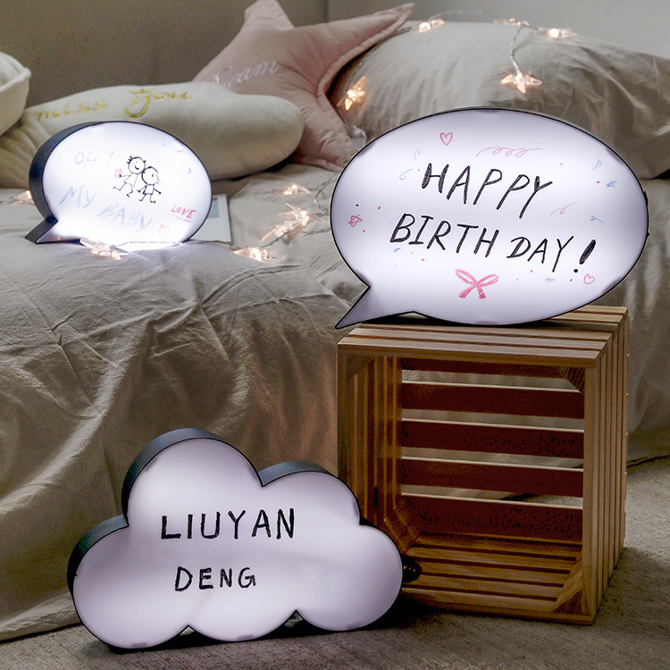Q4 Oval Handwritten Wipe Message Cloud Light Box DIY Birthday Ceremony Room Scene Layout Props