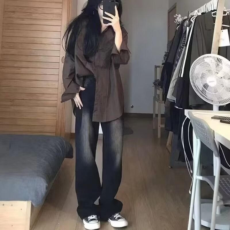 2024 primavera y otoño jeans estadounidenses hombres lavados y desgastados moda retro moda moda alta calle jeans rectos sueltos