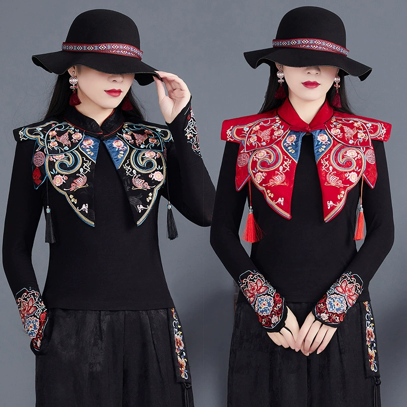 Весна и осень специальная одежда в этническом стиле с вышивкой китайская Ханьская одежда с облачными плечами в стиле ретро с искусственным воротником шаль Женская Вышивка