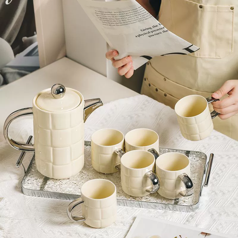 Набор керамических чашек для воды в клетку, утолщенная чашка для чая с защитой от ожогов, чашка для питья, полный набор высококачественных чашек для чайника в подарок на новоселье.