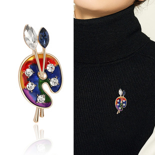 New European and American creative palette painting plate enamel brooch fashion simple diamond drop pin factory wholesale