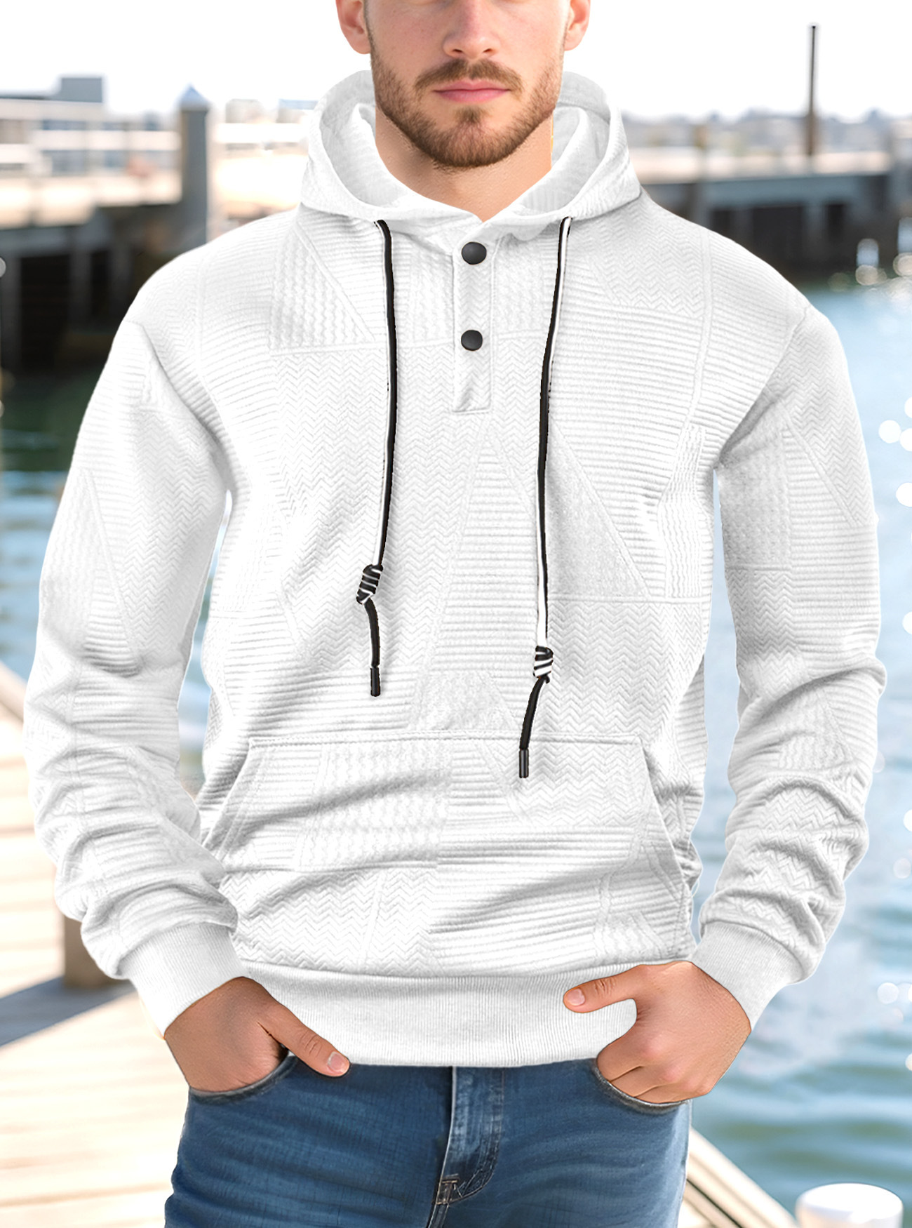 Nuevo Europa y Estados Unidos transfronterizos primavera y otoño estilo americano suelto camiseta encapuchada casual Amazon comercio exterior de manga larga Jacquard para hombres