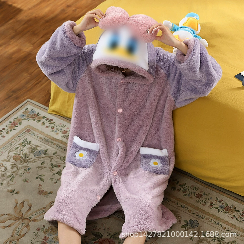 Пижамный набор демисезон, халат из кораллового флиса, капюшон с мультяшными рисунками (S–XL), вариант Дональд Дак