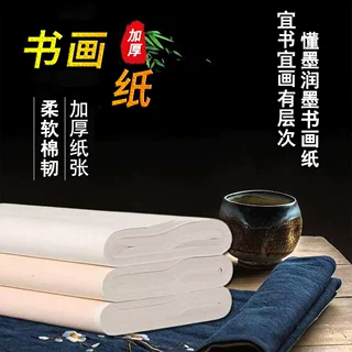 白色书画纸国画四尺纸批发毛笔练习半生半熟云母工笔画加厚宣纸
