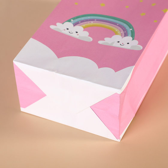Non-portable Rainbow Gift Bag Cute White Kraft Paper Square Bottom Bag Holiday Gifts Accompanying Gift Packaging Rainbow Bag