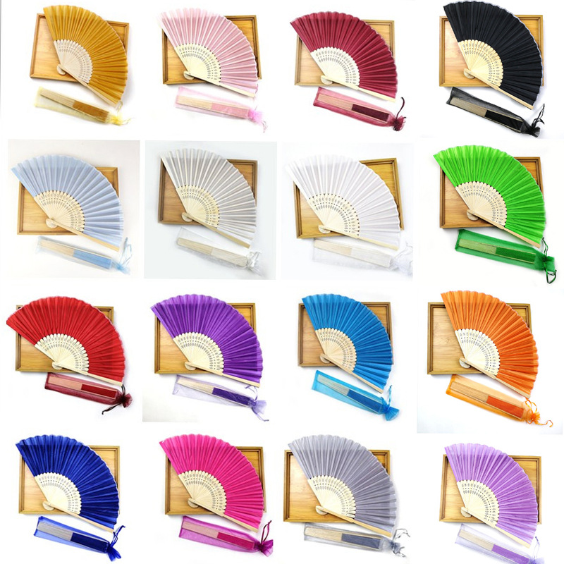 6 pulgadas tela de color sólido ventilador de boda de seda acompañante de la cara de cortesía simple puede DIY ventilador decoración plegable se puede serigrafía