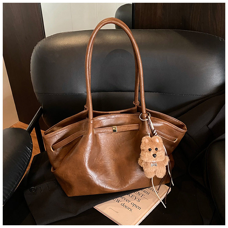 Túi xô nữ dáng tote xách tay dung tích lớn phong cách retro, đeo vai và kẹp nách — Màu nâu cà phê không kèm phụ kiện, Màu nâu không kèm phụ kiện, Màu đen không kèm phụ kiện, Màu nâu có móc treo chi tiết 20