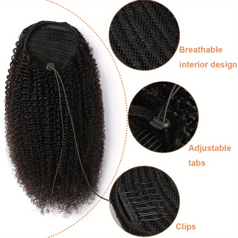 Afro Kinky Curly Human Hair Ponytail Drawstring Hair Extension_voghion.com