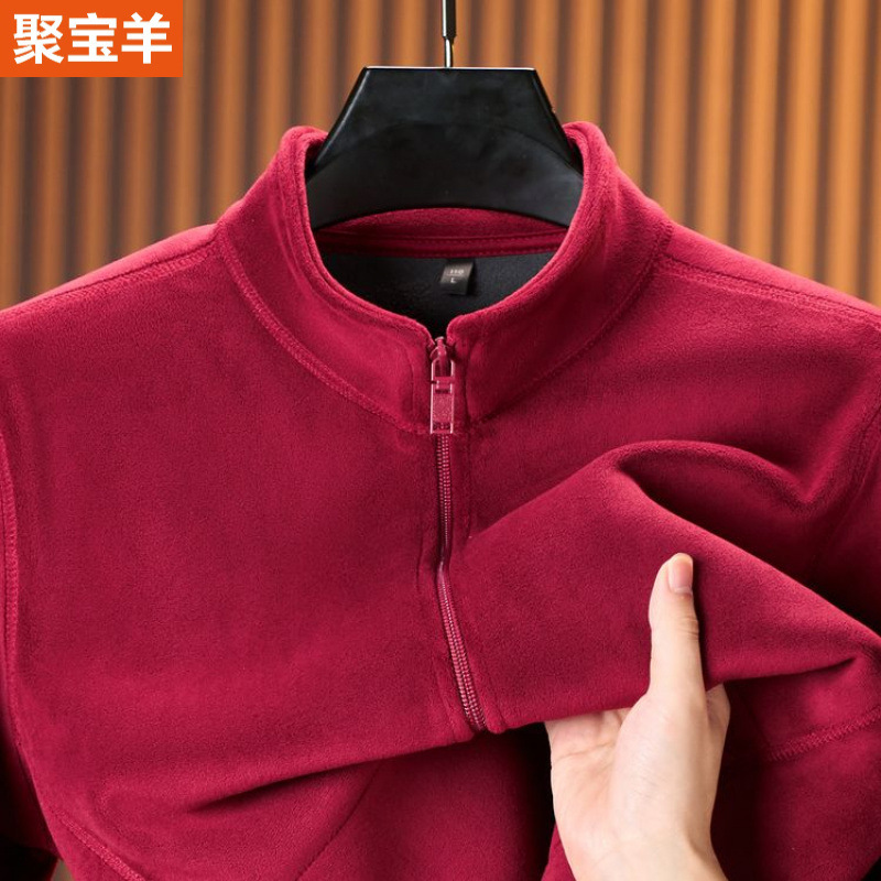 Autumn and Winter Red Fleece fleece-lined Thickened Men's Jacket Sweatshirt Warm Zipper Austrian Fleece Fleece Liner Trendy