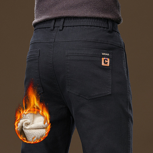 New men's casual pants for business and autumn/winter, men's straight-leg, versatile, padded business warm long pants model 9802