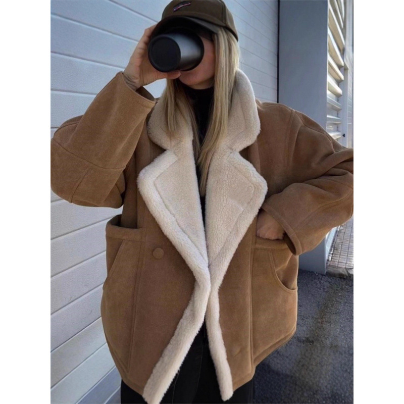 2026 Cross-Border Autumn-Winter New European and American Women's Fashion Loose Thick Warm Casual Retro Lamb Wool Coat for Women