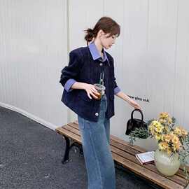 藏青色感格纹拼接小香风外套女2025早春新款时髦洋气设计上衣