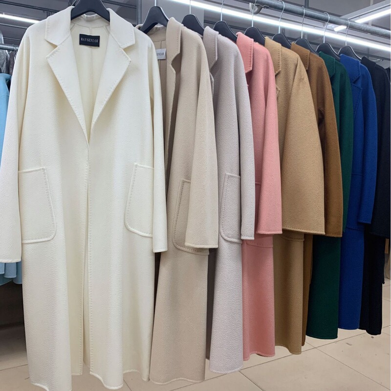 Autumn and Winter Dalian women's clothing in stock water ripple long lace-up nightgown loose double-sided cashmere woolen coat Autumn and Winter Dalian women's clothing in stock water ripple long lace-up nightgown loose double-sided cashmere woolen coat