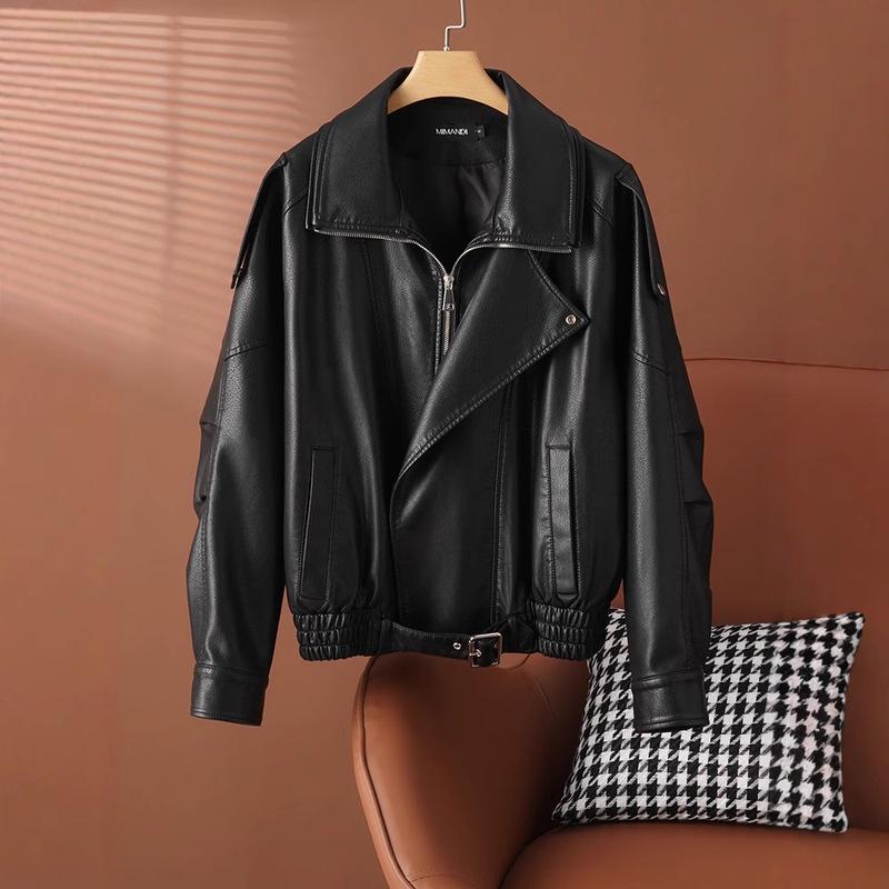 2025 Autumn New Vintage Haining Genuine Leather Jacket Women's Short Loose Fashionable Leather Jacket Trendy