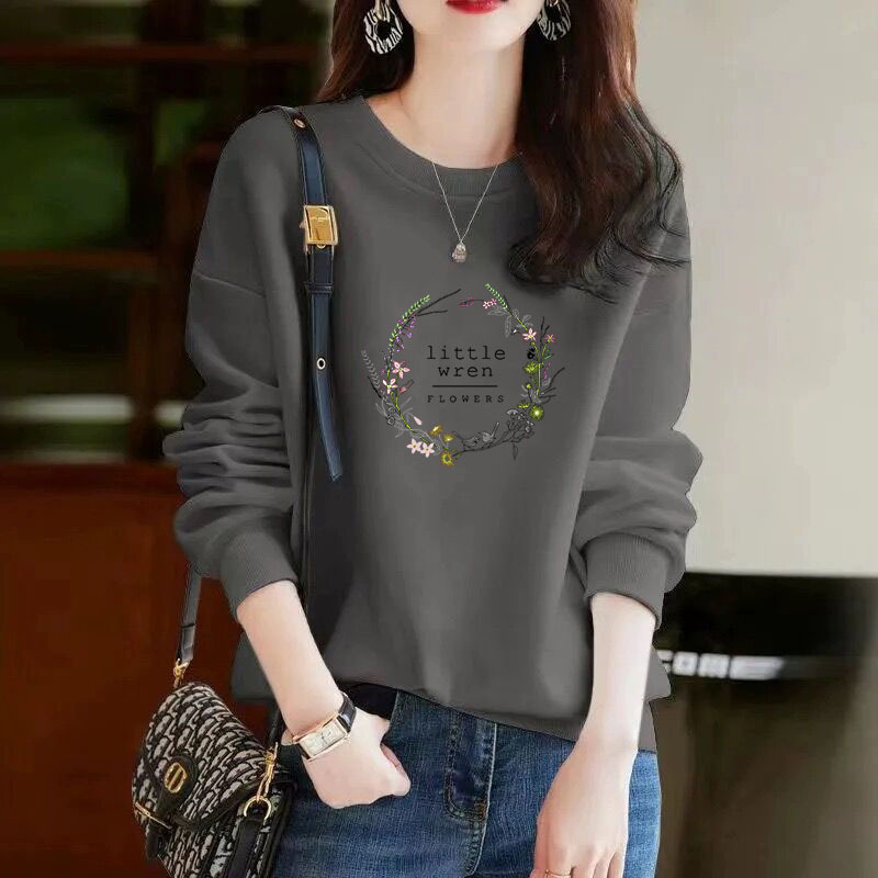 Brand Discount Counter Autumn Cotton Long Sleeve Sweat Western Style Age-reducing plus size Artistic Ladies Base Top