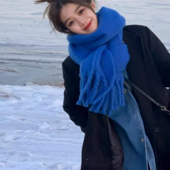 韩系马海毛氛围感粉色格纹围巾女冬季保暖百搭流苏长款围脖批发|undefined