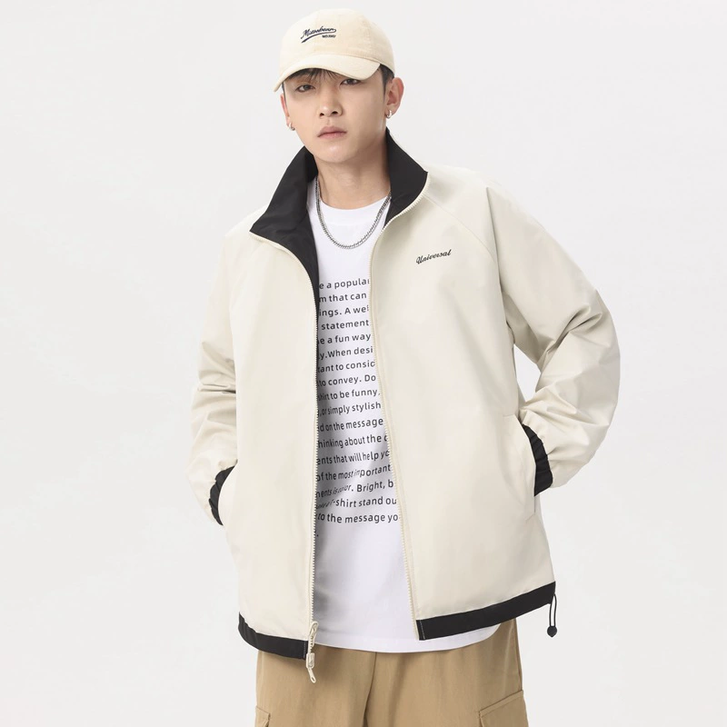 Мужская куртка весна-осень 2025, новая модная двусторонняя куртка с воротником-стойкой и дизайном в полоску, мужская одежда