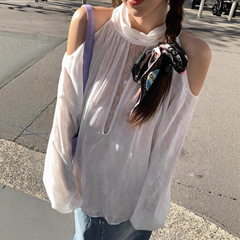 斩男更斩女 超嗲芭蕾白纯欲温柔千金感无袖挂脖上衣